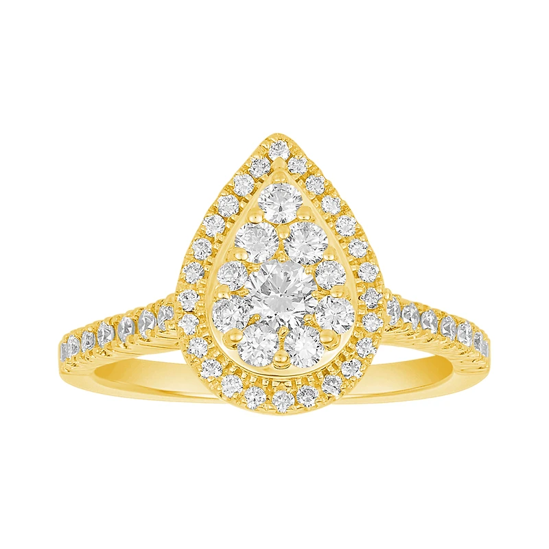 14K Yellow Gold Pear Shaped Cluster Diamond Ring