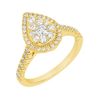 14K Yellow Gold Pear Shaped Cluster Diamond Ring