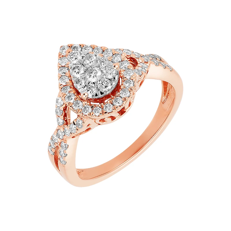 14K Rose Gold Pear Cluster Halo Twist Diamond Ring
