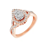 14K Rose Gold Pear Cluster Halo Twist Diamond Ring