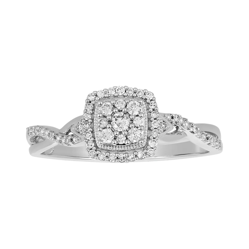 14K White Gold Cushion Head Twist Design Diamond Ring