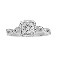 14K White Gold Cushion Head Twist Design Diamond Ring