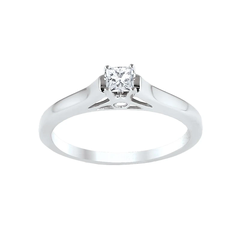 14K White Gold Princess Cut Center Engagement Ring