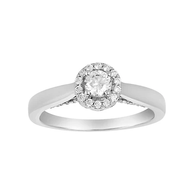 14K White Gold Round Halo Crown Design Diamond Ring