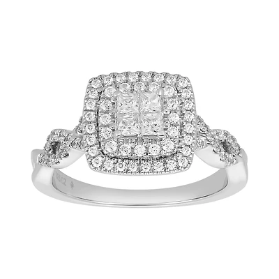14K White Gold Cushion Quad With Twist Shank Diamond Ring
