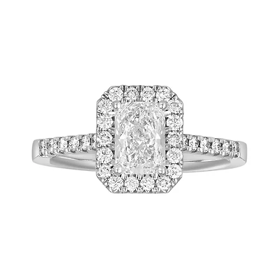 14K Gold Radiant Lab Grown Fancy Halo Solitaire Ring