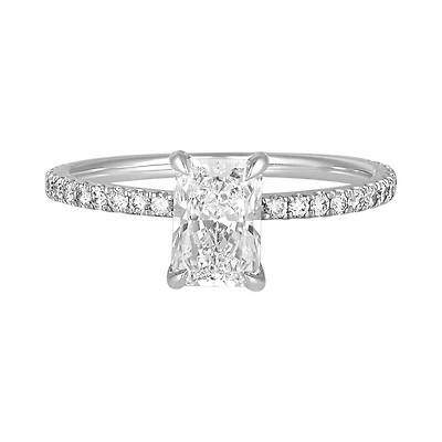 14K White Gold Radiant Hidden Halo Lab Grown Diamond Ring
