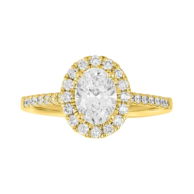 14K Yellow Gold Oval Lab Grown Diamond Halo Fancy Ring