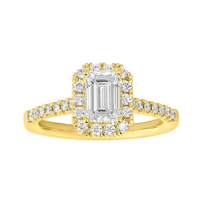 14K Yellow Gold Emerald Cut Lab Grown Diamond Halo Fancy Ring