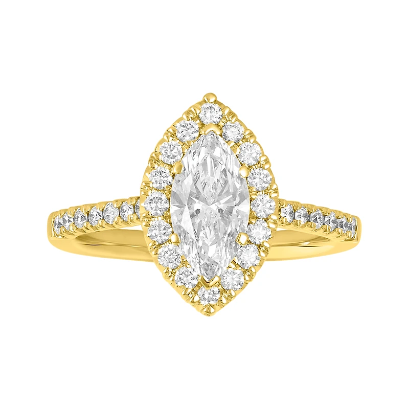14K Yellow Gold Marquise Lab Grown Diamond Halo Fancy Ring