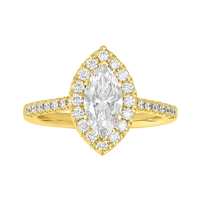 14K Yellow Gold Marquise Lab Grown Diamond Halo Fancy Ring
