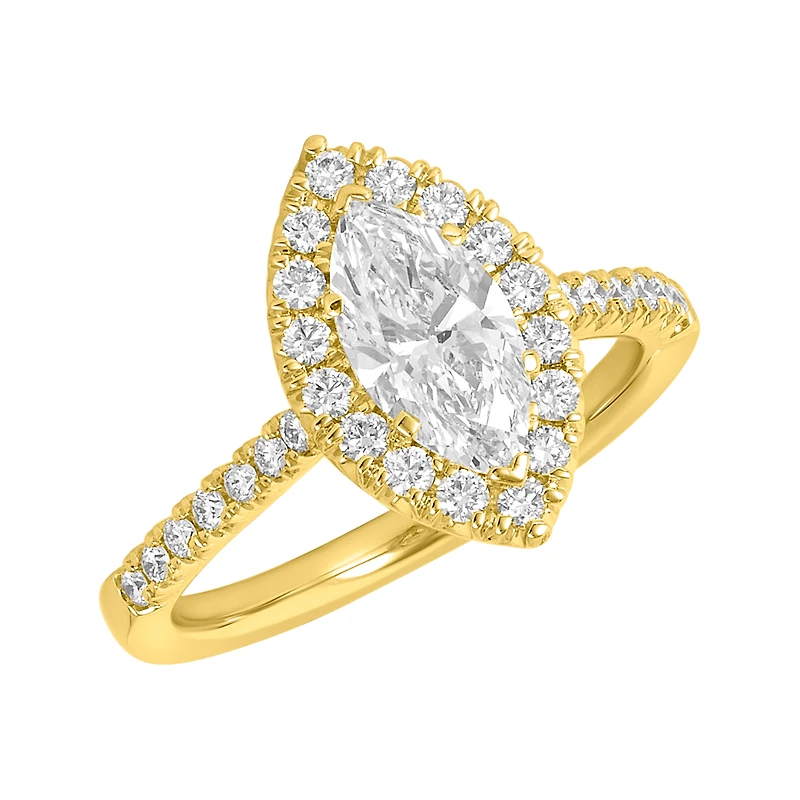 14K Yellow Gold Marquise Lab Grown Diamond Halo Fancy Ring