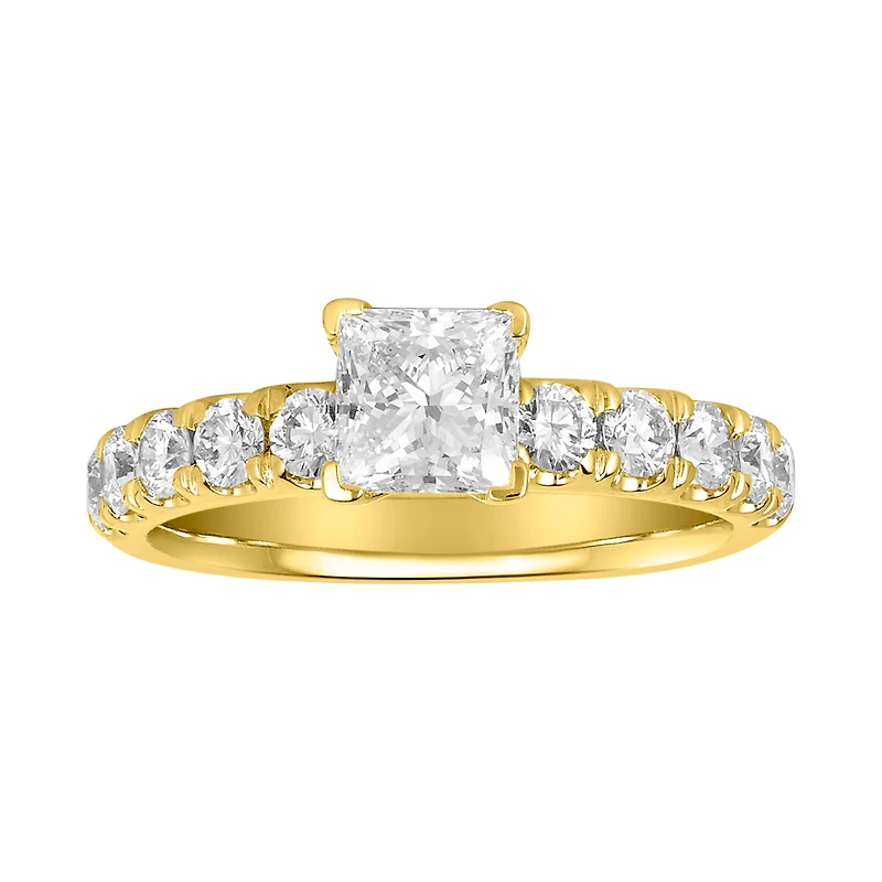 14K Yellow Gold Princess Cut Lab Grown Diamond Pave Shank Ring