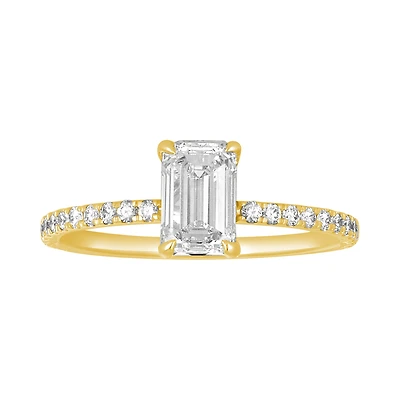 14K Yellow Gold Emerald Hidden Halo Lab Grown Diamond Ring