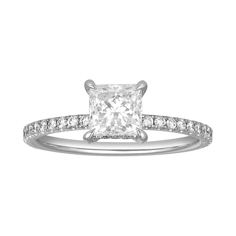 14K White Gold Princess Hidden Halo Lab Grown Diamond Ring
