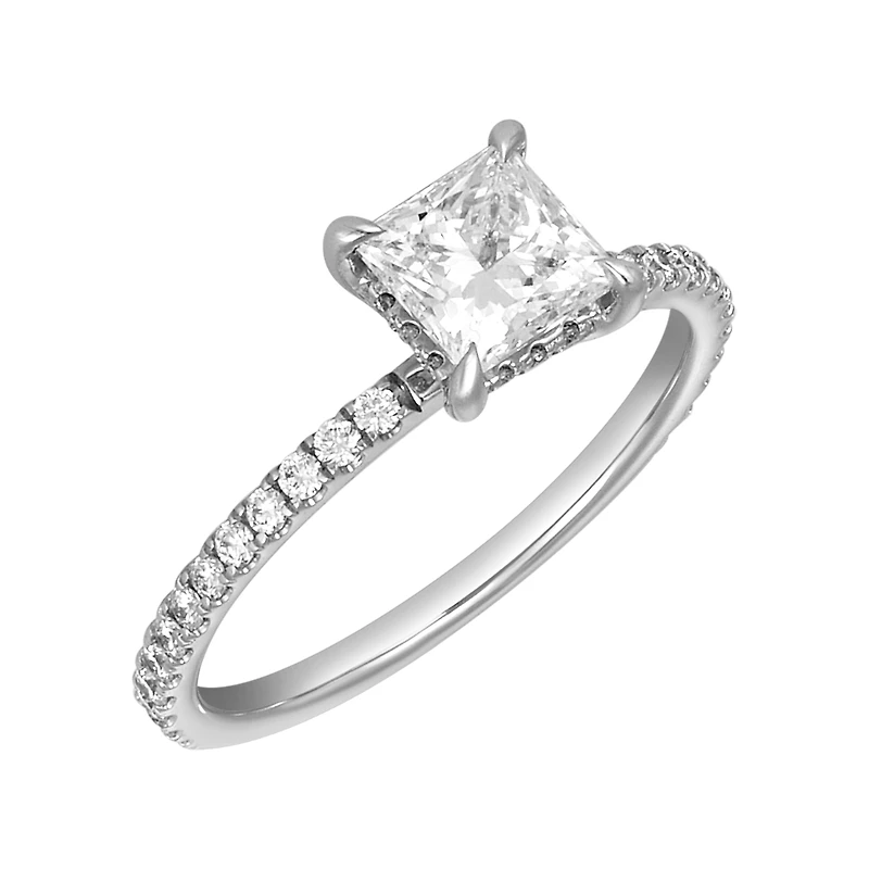 14K White Gold Princess Hidden Halo Lab Grown Diamond Ring