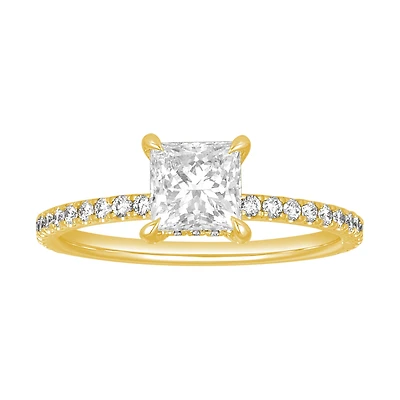 14K Yellow Gold Princess Hidden Halo Lab Grown Diamond Ring
