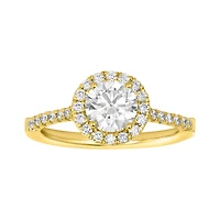 14K Yellow Gold Round Lab Grown Fancy Halo Solitaire Ring