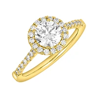 14K Yellow Gold Round Lab Grown Fancy Halo Solitaire Ring