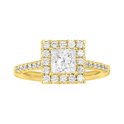 14K Yellow Gold Princess Cut Lab Grown Fancy Halo Solitaire Ring