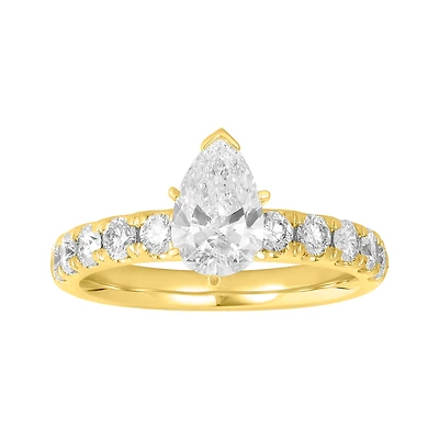 14K Yellow Gold Pear Lab Grown Diamond Pave Shank Ring