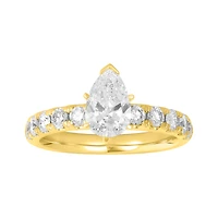 14K Yellow Gold Pear Lab Grown Diamond Pave Shank Ring