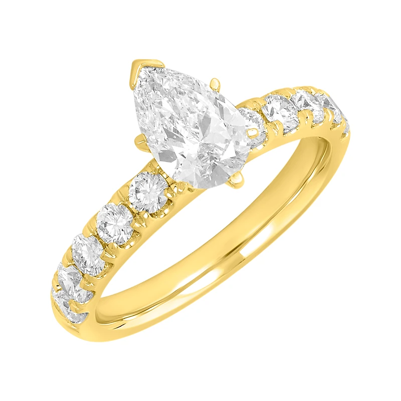 14K Yellow Gold Pear Lab Grown Diamond Pave Shank Ring
