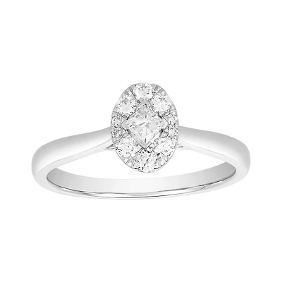 14K White Gold Oval Shaped Diamond Solitaire Ring