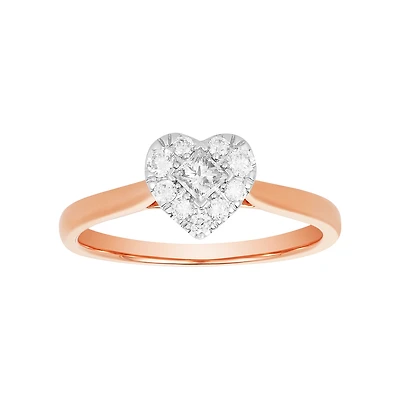 14K Rose Gold Heart Halo Shaped Diamond Ring