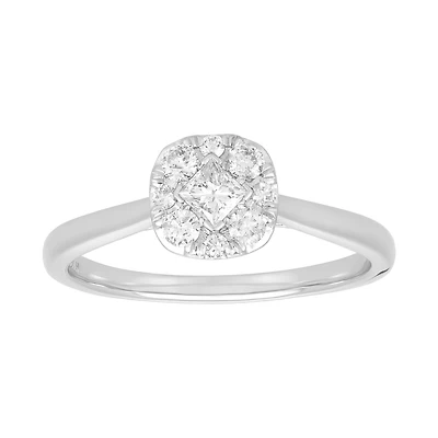 14K White Gold Princess Cut Cushion Halo Solitaire Ring