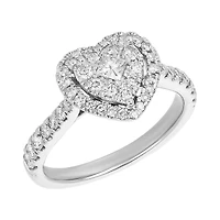 14K White Gold Heart Shaped Double Halo Solitaire Ring