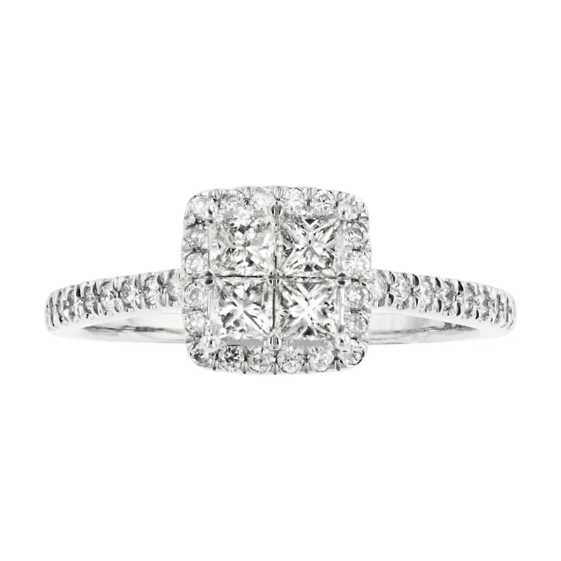 14K White Gold Quad Halo Diamond Ring