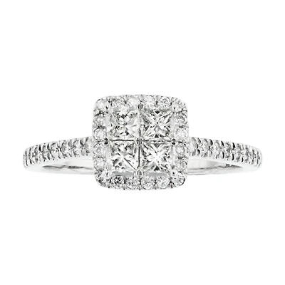 14K White Gold Quad Halo Diamond Ring