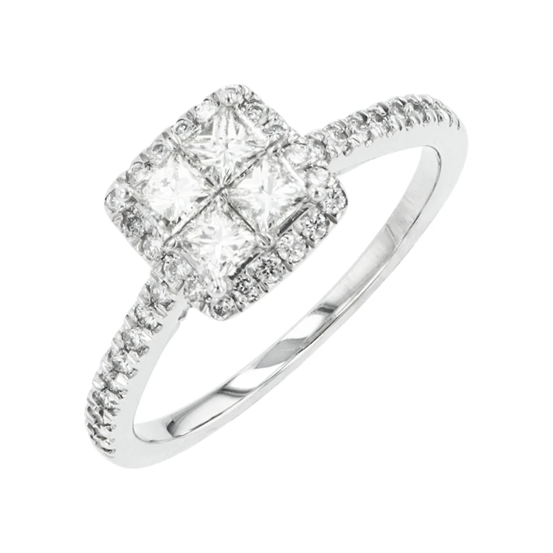 14K White Gold Quad Halo Diamond Ring
