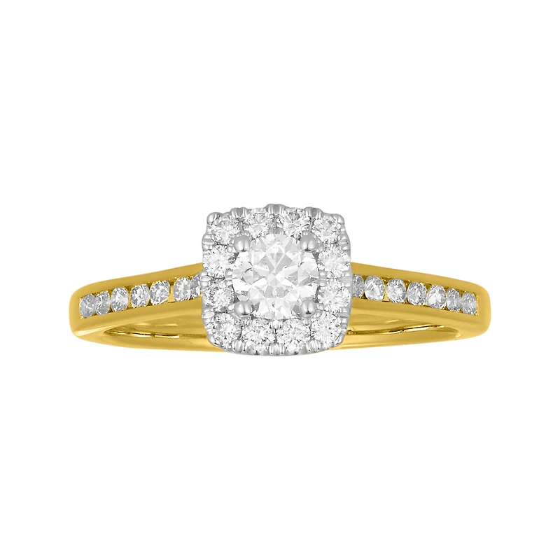 14K Two Tone Gold Cushion Halo Diamond Ring