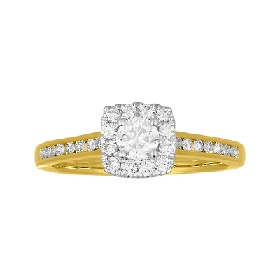 14K Two Tone Gold Cushion Halo Diamond Ring
