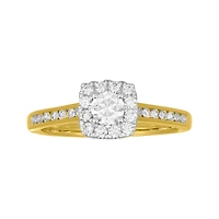 14K Two Tone Gold Cushion Halo Diamond Ring