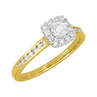 14K Two Tone Gold Cushion Halo Diamond Ring