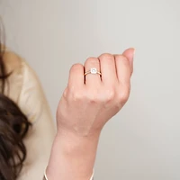 14K Two Tone Gold Cushion Halo Diamond Ring