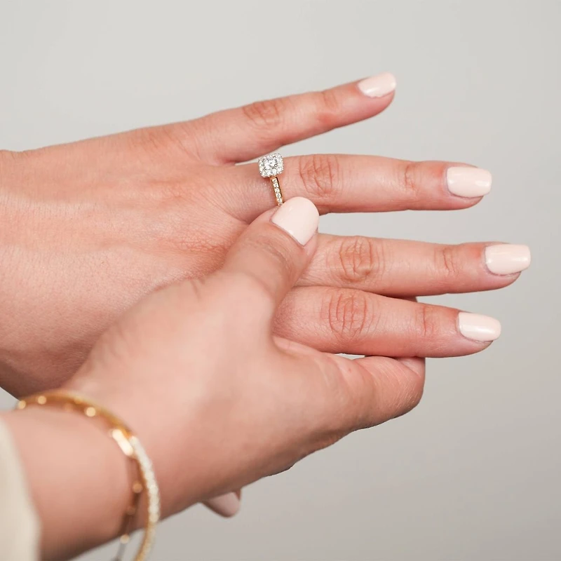 14K Two Tone Gold Cushion Halo Diamond Ring