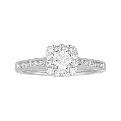 14K White Gold Cushion Halo Diamond Ring