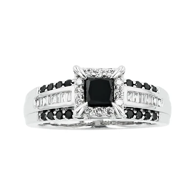 14K White Gold Princess Cut Black Diamond Ring