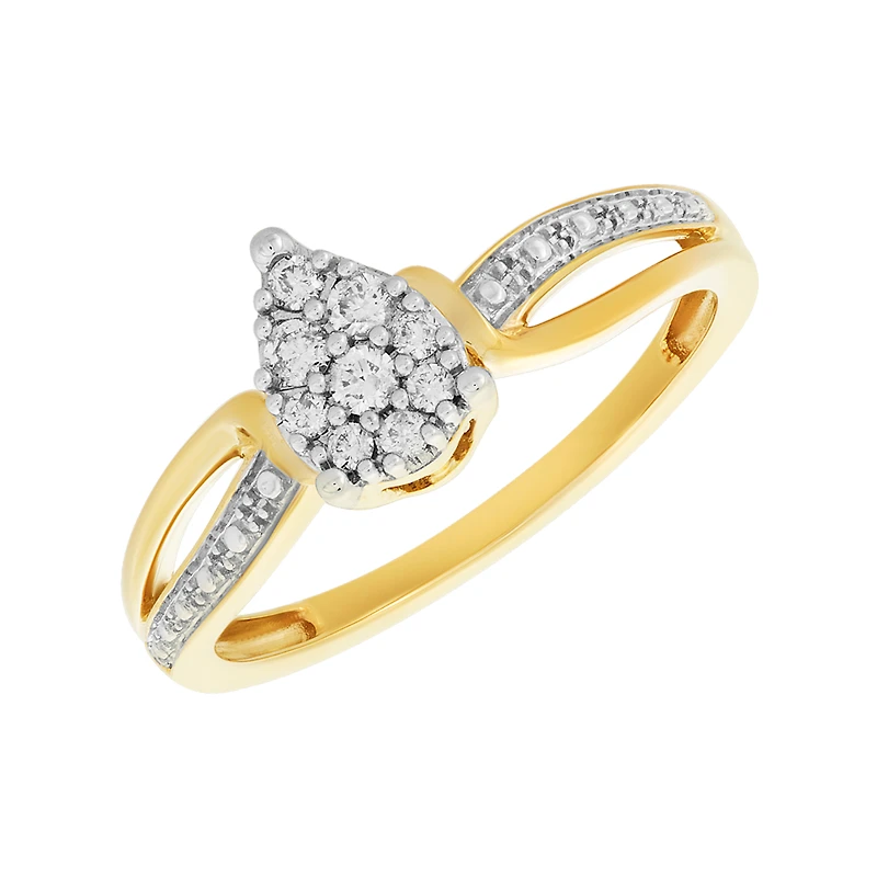 10K Yellow Gold Pear Head Bypass Diamond Ring