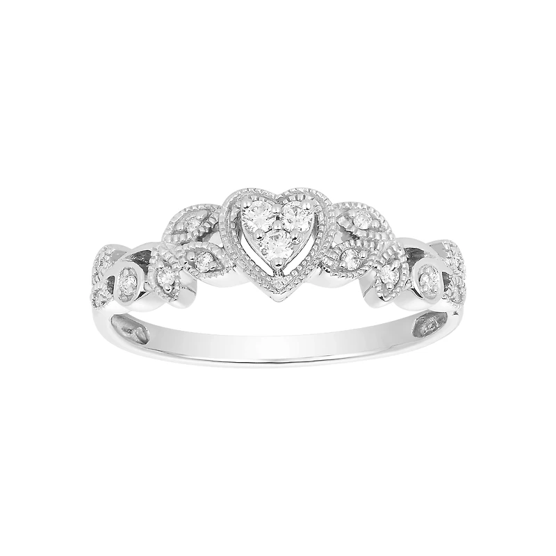 14K White Gold Heart Floral Design Ring