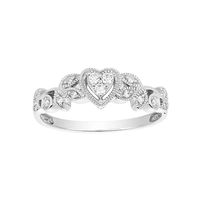 14K White Gold Heart Floral Design Ring
