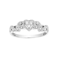 14K White Gold Heart Floral Design Ring