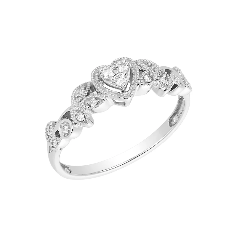14K White Gold Heart Floral Design Ring
