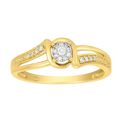 10K Yellow Gold Round Cluster Ladies Diamond Promise Ring