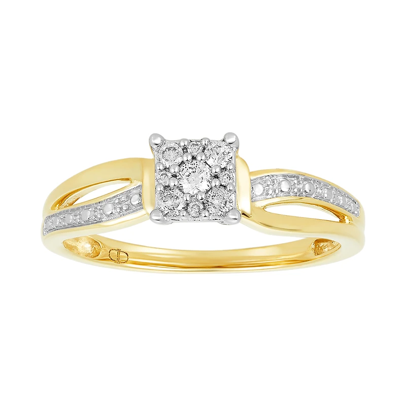 10K Yellow Gold Princess Cut Bypass Diamond Promise Ring