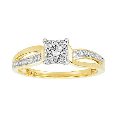 10K Yellow Gold Princess Cut Bypass Diamond Promise Ring